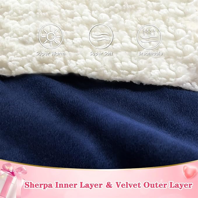 Waitu Oversized Wearable Blanket Sweatshirt Gifts for Women and Men, Soft Sherpa Blanket Hoodie with Sleeves and Pocket, Warm Body Blanket Robe - Navy