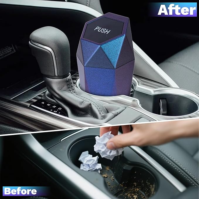 BFXM Car Trash Can, 2 Pack Car Trash Bin with Lid, Car Accessories for Women Interior, Car Garbage Can with Additional 2 ABS Hooks and 60pcs Trash Bags, Suitable for Home, Office, Car Organizer