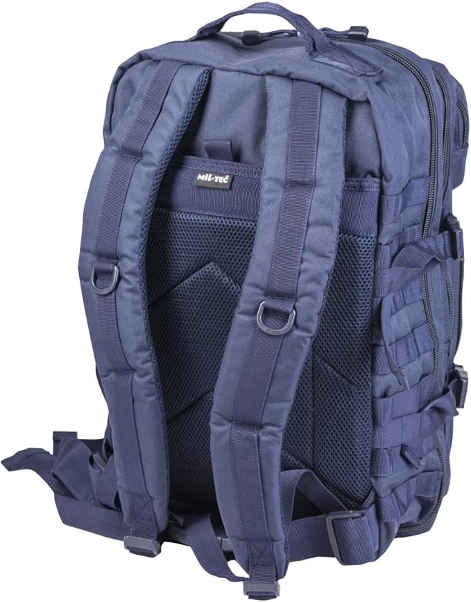 Mil-Tec Unisex Assault Pack - Rugged Durable Lightweight Ergonomic Versatile Tactical Outdoor Camping Hiking Backpack with Adjustable Padded Shoulder Straps & MOLLE Loops, Dark Blue, 36L