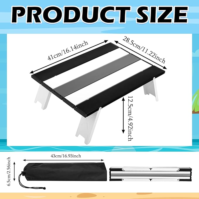 CroBlissful Beach Table Folding Camping Portable Table Striped White Aluminum Side with Carry Bag for Camping Picnics and Outdoor Activities (16x11x5 in,Gray)