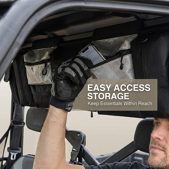 UTV Overhead Storage Bag for Kubota RTV400 2010–2016, Roll Bar Organizer with Multiple Zipper Pockets, Roof Cargo Bag for Side by Side Accessories