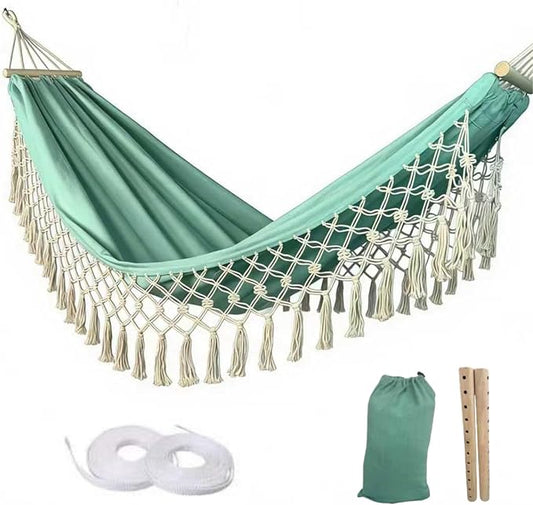 Portable Hammock,Bohemian Hammock,Rope Hammock,Suitable,Yard, Beach, Backyard,Garden (Khaki) 79 * 39