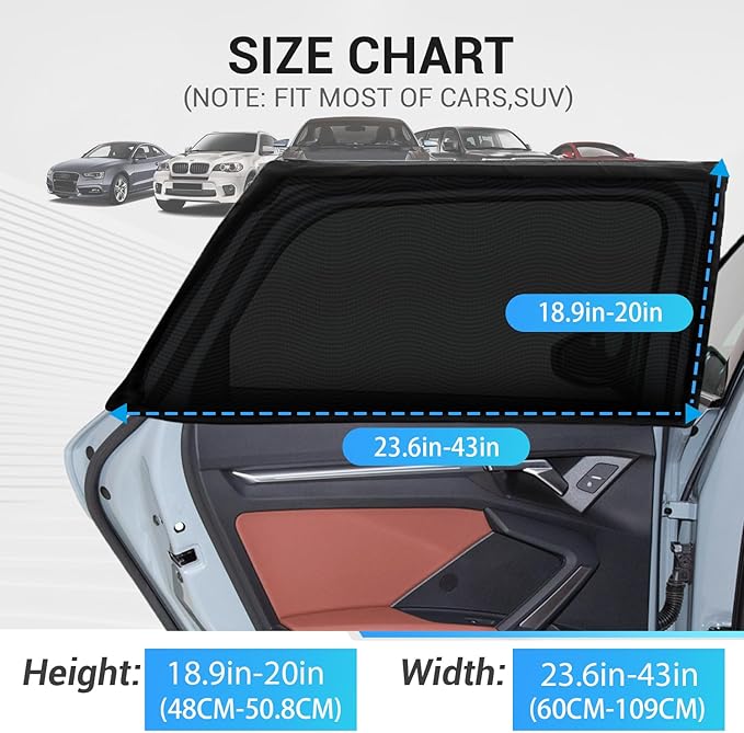 Car Window Shades for Baby, EZTIME 2 Pack Stretch Mesh Car Sun Shade Baby for Rear Side Windows, UV & Privacy Protection, Ideal for Camping & Family, Fits Most Cars & SUVs(43"x20")