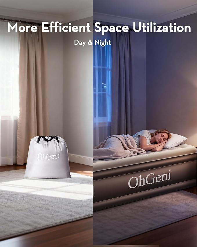 OhGeni Twin Air Mattress with Built in Pump, Blow up Mattresses, Ideal Alternative to a Bed, 18" Raised Blow Up Colchones Inflables Airbed for Guests & Home, Ideal for Home Use and Outdoor Camping