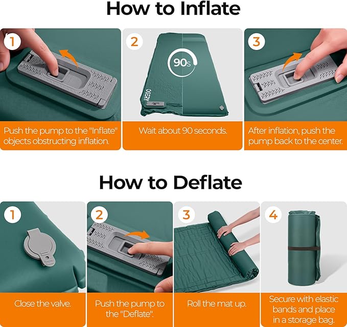 OGERY Self Inflating Sleeping Pad with Electric Pump, 3.15" Ultra-Thick Memory Foam Camping Pad, 4 Season Camping Mattress Pad with Built-in Pillow