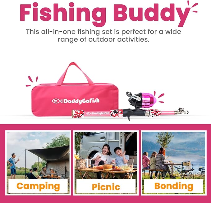 DaddyGoFish Kids Fishing Pole - Rod Reel Combo Tackle Box Starter Set - First Year Small Dock Gear Kit for Boys Girls Toddler Youth Age Beginner Little Children Junior Anglers