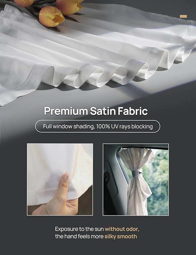 TPARTS Side Window Sunshade for Tesla Model 3 2018-2026 (Including Model 3 Highland), Privacy Curtain Blinds Front & Rear Window Shade Silk Fabric Set of 4 (Standard, Premium, Performance)