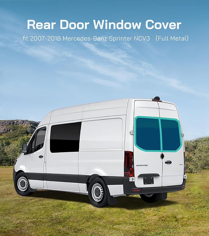 Extra-Thick Rear Door Window Covers(Pair) for Mercedes-Benz Sprinter 2007-2018 (Full Metal Frame), Magnetic Insulated Blackout Sunshade, XPE Foam & Thinsulate Cotton, AllSeasonGuard Pro