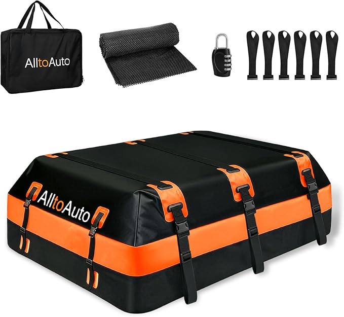 Car Rooftop Cargo Carrier 21 Cubic feet 100% Waterproof Heavy Duty PVC for All Cars with/Without Rack, Includes Anti-Slip Mat, 10 Reinforced Straps, 6 Door Hooks, Luggage Lock
