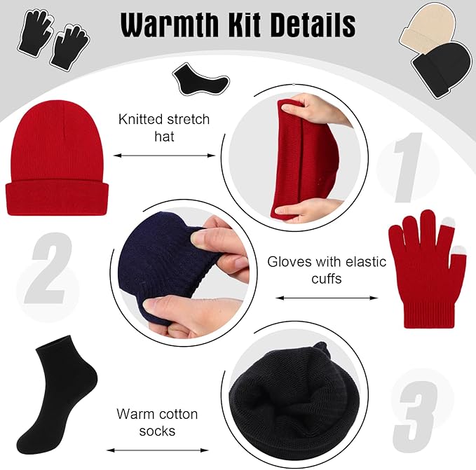 Chicingyou 120 Pcs Homeless Care Package Supplies Bulk Winter Emergency Thermal Blankets Warmer Beanie Socks Touchscreen Gloves for Men Women Cold Weather Outdoor Survival Kits(Green,Multicolor)