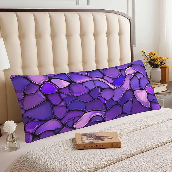 Outdoor Pillows Body Pillow Cover Glass Mosaic, Abstract Stained Mosaic Lumbar Body Pillow Case Body Cushion Covers Bed Body Pillowcases for Bedroom,Couch,Sofa 20"X54", Violet