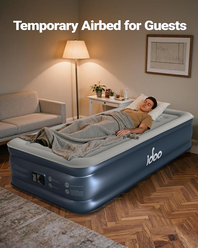 iDOO Twin XL Air Mattress Built in Pump, Upgraded Inflatable Blow up Mattress, 2-Min Twin Size Air Mattress for Home Guest, 80'' Extra Long Air Bed with Carry Bag, Colchon Inflable