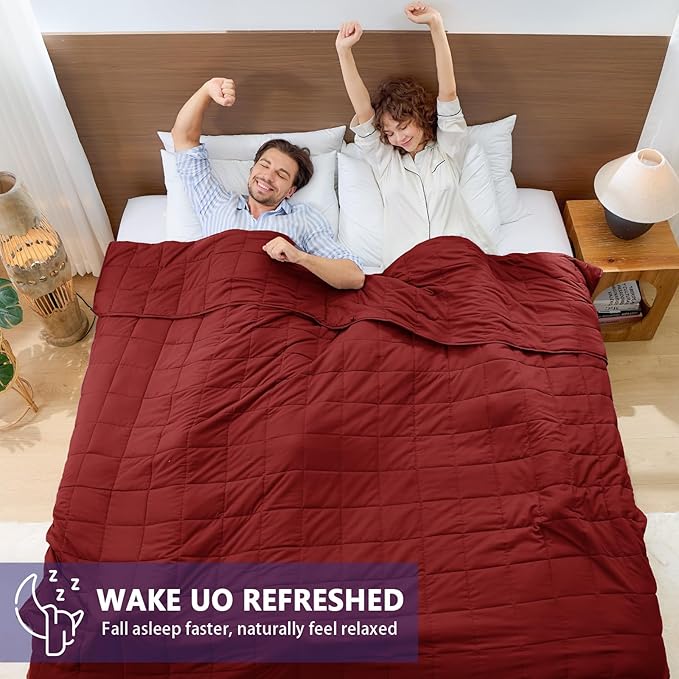 yescool King Size Weighted Blanket for Adults (25 lbs, 80” x 87”, Red) Cooling Heavy Blanket for Sleeping Perfect for 240-260 lbs, Breathable Blanket for Adults & Couple All Season, Machine Washable