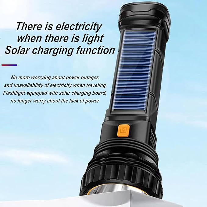 E-SHIDAI Solar Rechargeable Flashlight, Multi Function 1000 Lumens LED Flashlight with Emergency Strobe Light, Handheld LED Flashlights for Home Emergencies Camping