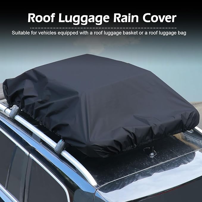 Car Roof Rack Cover, 190cmx145cm Universal Waterproof Sun Protective Silver Coated Fabric with Drawstring, Vehicle Luggage Rack Protector for Cargo (Black)