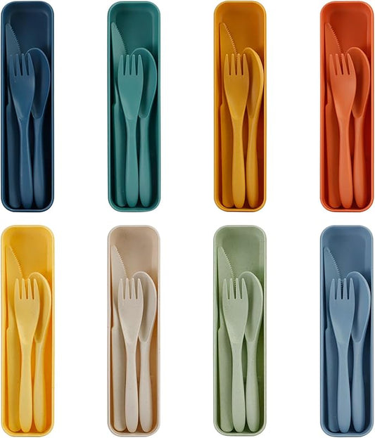 Knives Spoons and Forks Set, Portable Cutlery Set, Reusable Flatware Set for 8, Utensils for Party, Travel, Work, Picnic, Camping or Daily Use (8 Colors)