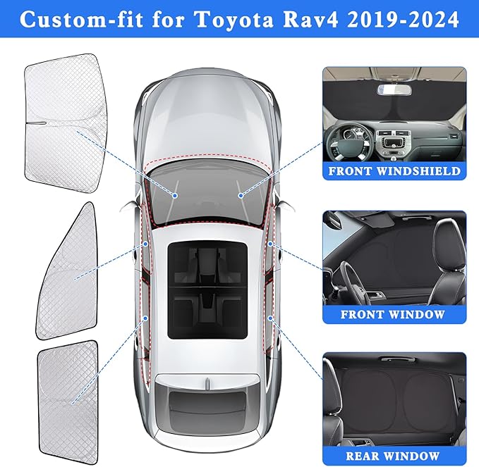 ZATOTOO Car Window Shades for 2019-2024 Toyota RAV4 Sun Shade for Side Window Front Rear Windshield Triangular Window Shade Privacy UV Rays Sun Blocker Heat Insulation for Camp Nap Long Time Parking