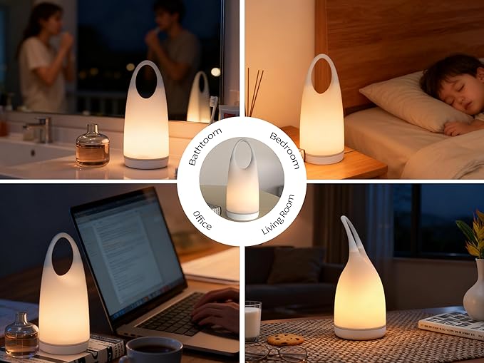 Portable Night Light Table Lamp 2 in 1 Charging LED Camping Lantern Waterproof 3-Levels Dimming&Silicone Shell Shatterproof Survival Kits for Indoor Outdoor Home Emergency Light Power (Warm Light)