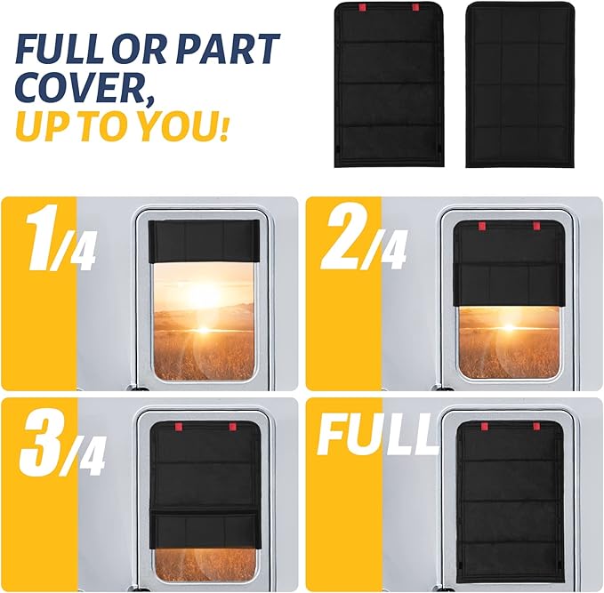 funomo RV Door Window Shade, Foldable Hook and Loop Fastener RV Blackout Window Cover, UV Rays Protection Camper Trailer Door Window Cover, Waterproof Thickened Oxford Fabric (Black-R)