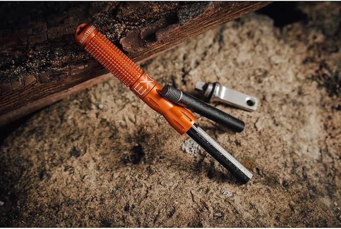 Exotac nanoSTRIKER XL Self Contained Ferrocerium Fire-Starter with Stainless Steel and Tungsten Carbide Striker, Waterproof 1/4 in. Ferro Rod Produces Up To 3,000 Fire-Starting Strikes