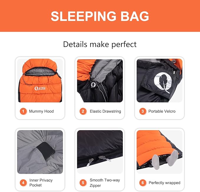 Down Sleeping Bag for Adults 600 Fill Power, Cold Weather Compact Ultralight All Seasons Sleeping Bag for Backpacking, Camping, Hiking