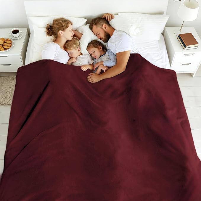 Edenleaf Big Oversized Extra Large Blanket, Huge Fleece 10'x10' Blanket, California King Warm Companion for Whole Family, Bed, Sofa, Couch, Travel, Camping 120x120 Wine