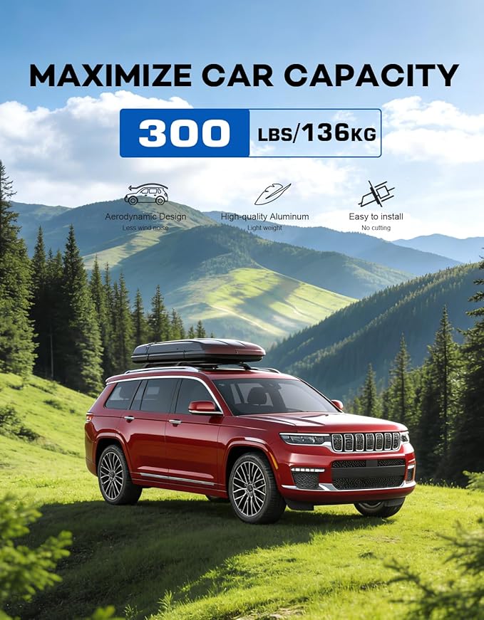 Wonderdriver 300lb Roof Rack Cross Bars Compatible with Jeep Grand Cherokee L 2021-2026 and 2022-2026 Grand Cherokee WL, Heavy Duty Aluminum Crossbar Racks Roof Rail Rooftop Luggage Canoe