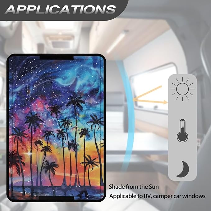 Reflective RV Door Window Shade Cover, Galaxy Palm Foldable Trailer Door Blackout Window Shade with Hook and Loop, Reflective Camper Door Window Shade RV Accessories for Inside