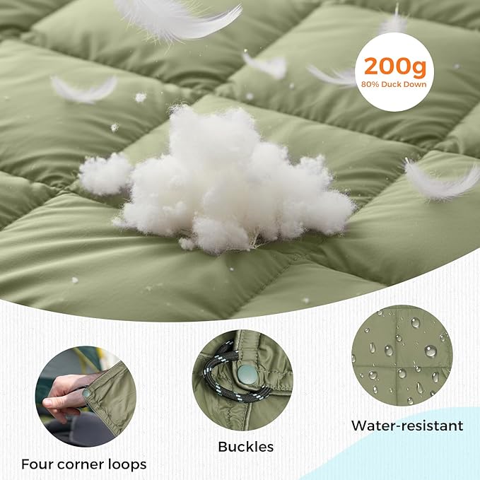 SUNNYFEEL Outdoor Camping Blanket,52"x78", Lightweight Down Waterproof Nylon Blanket Quilt for Traveling Hiking Picnic Stadium Beach Party，Army Green