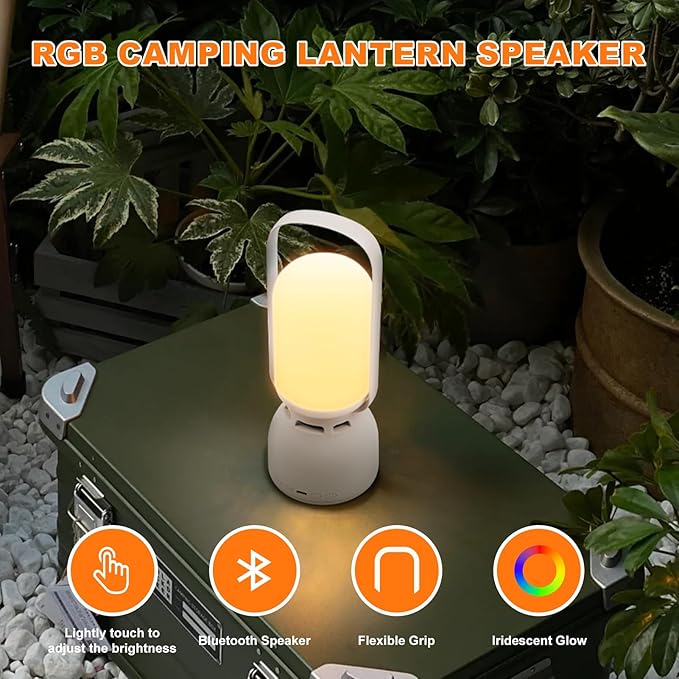 JackonLux Camping Lantern with Speaker, Portable Rechargeable Outdoor Lantern, 11 Mode RGB Color Dimmable LED Night Light for Camping, Home, Party and Hiking (1, White)