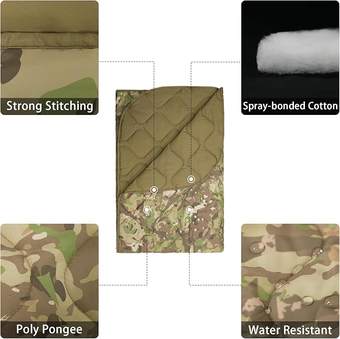 LOOGU Camo Blanket Waterproof Insulation Poncho Liner for Outdoor Camping, Hiking, Hunting, Survival, Backpacking, Picnicking