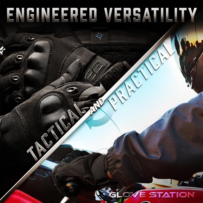 Glove Station Tactical Gloves for Men – Touchscreen Utility Gear with Hard Knuckle Protection Used in Motorcycle, Airsoft, Combat, Police, Shooting & Outdoor Work Black - Hard Knuckle Small