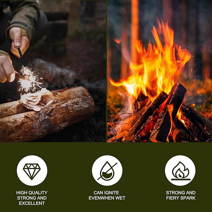 Fire Starter Kit with Ferro Rod & Tinder – Easy Survival Fire Starter for Camping, Hiking, Bushcraft & Emergency, Works in Rain, Wind & Cold, Perfect for Beginners & Outdoor Enthusiasts