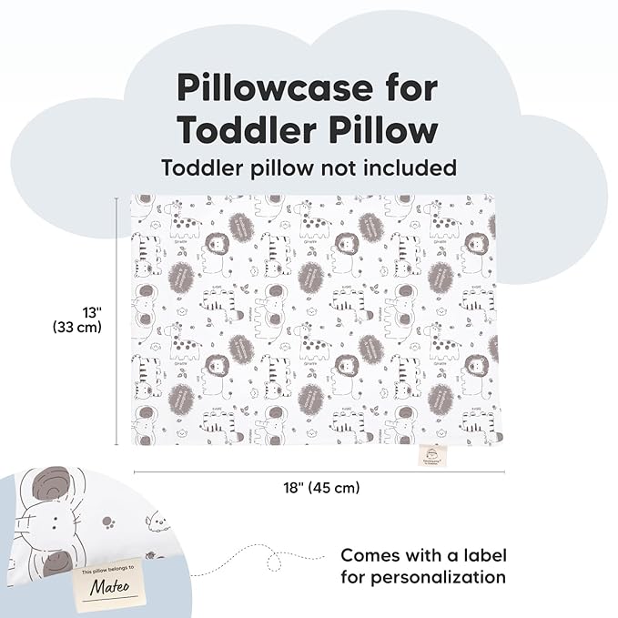 KeaBabies Toddler Pillowcase 13"x18" - Organic Cotton Toddler Pillowcase for Kids, Boys, Girls, Soft & Durable Cotton Cover for Miniature Sleepy Pillows, Cute Colors, Pillow Sold Separately(KeaSafari)