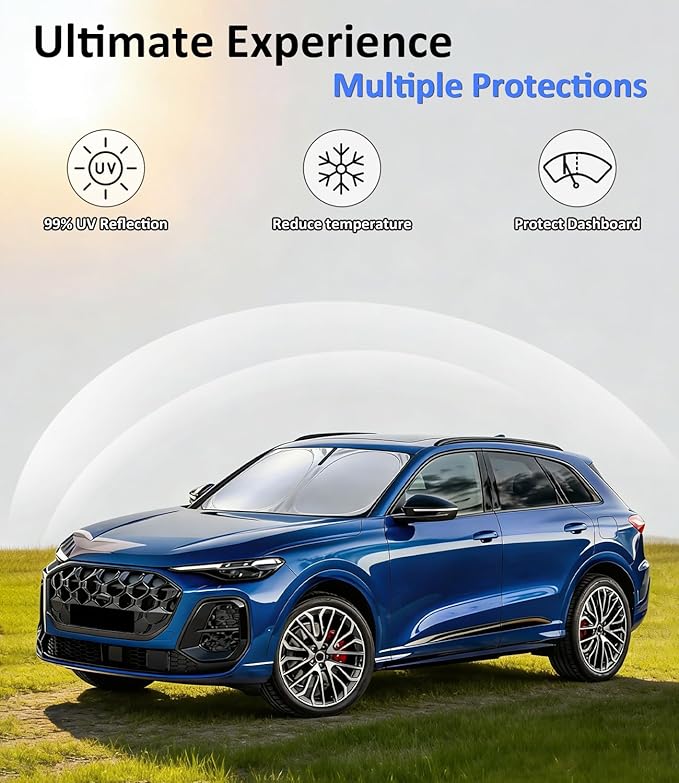 Windshield Sun Shade for Audi Q5 2018-2025, Car Front Window Sunshade with 240T Sun Visor Protector Blocks UV Rays Heat Sun Shield Accessories
