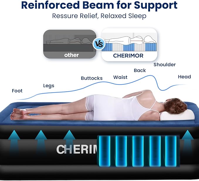 CHERIMOR Twin XL Air Mattress with Built in Pump, Upgraded 80" Length, 18" Raised Twin Blow Up Mattress, Multi-Layer Leakproof & Support 500 lbs, 2-Min Fast Inflation Air Bed for Home Camping Guests