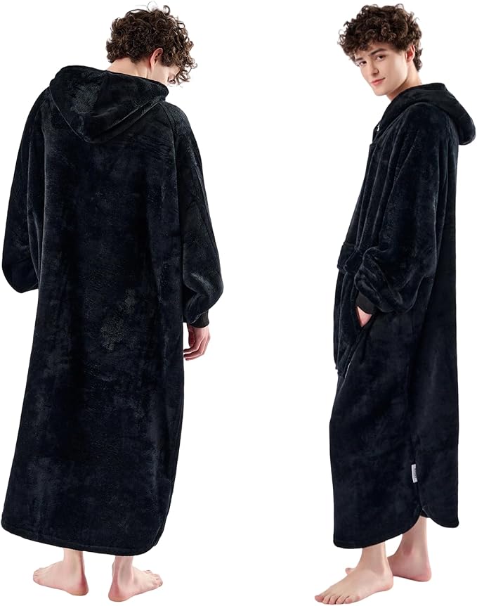 Krifey Big & Tall Wearable Blanket Hoodie with Cat Pocket, Extra Long Oversized Fleece Blanket for Adults, Cozy Birthday Gifts, Christmas Gifts