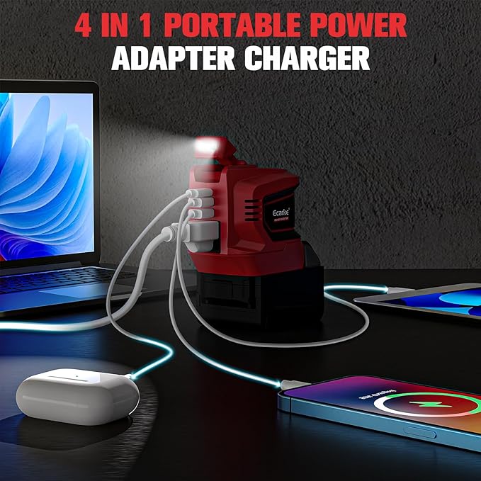 Ecarke 200W Portable Power Inverter Compatible with Milwaukee 18V Battery, DC 18V to AC 110V Power Station with 1 AC Outlet, 2 USB, 1 Type-C & LED Light, for Outdoor Emergency Use (No Battery)(2-Pack)