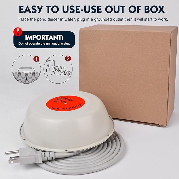 1000W Pond Heater for Outdoor Ponds with Fish, Floating Pond De-Icer with Thermostatic Control, Cast Aluminum Heater with 10 FT Cord for Winter Live Fish Oxygen Exchange