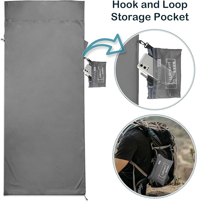 Sleeping Bag Liner, Ultralight Silky Satin Adult Sleep Sack & Self Tan Sleep Sack with Two-Way-Zipper, Single Camping Sheet & Travel Sheets for Hotel