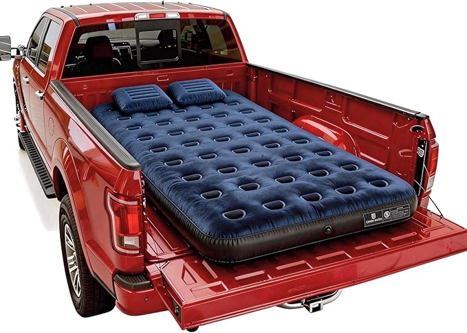 Truck Bed Air Mattress for Ford F150/Chevy Silverado/Dogde Ram/GMC Sierra/Toyota Tundra/Nissan Titan Outdoor Travel Camping, Universal Flocked Airbed Fits 5.5-6.8ft Full Size Pickup w/ Pump&Carry Bag