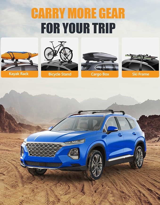 KINGGERI 300lbs Roof Rack Cross Bars Compatible with 2019-2023 Hyundai Santa Fe & Santa Fe Hybrid, Lockable Anti-Theft Aluminum Roof Rails Crossbars Cargo Carrier Bag Black