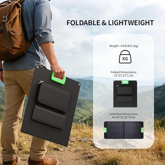 100W Portable Solar Panel for Power Station Generator, 23.5% High Efficiency ETFE 18V Foldable Solar Charger for Outdoor Camping RV Offgrid