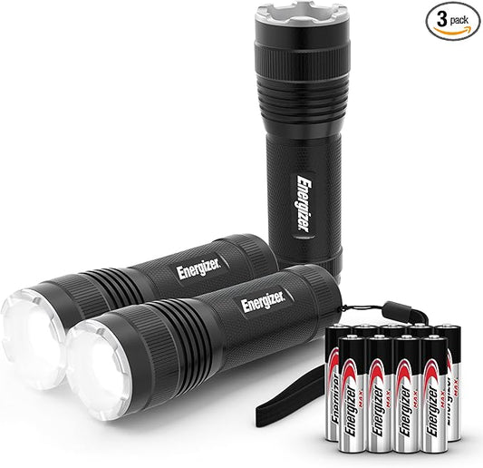 Energizer T-300 LED Flashlights (3-Pack), Bright Flash Light for Tactical EDC, Camping, and Emergencies (Batteries Included)