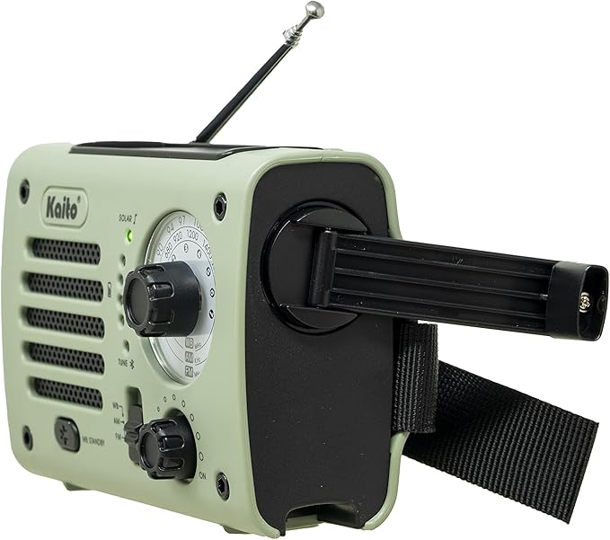 Kaito KA380 Emergency Radio & Portable Bluetooth Speaker – AM/FM NOAA Weather Radio Rechargeable with Solar Panel and Hand Crank Army Green