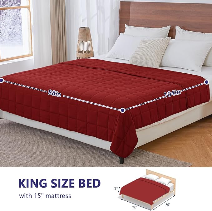 yescool Weighted Blanket for Adults (30 lbs, 88” x 104”, Red) Cooling Heavy Blanket for Sleeping Perfect for 290-310 lbs, King Size Breathable Blanket with Premium Glass Bead