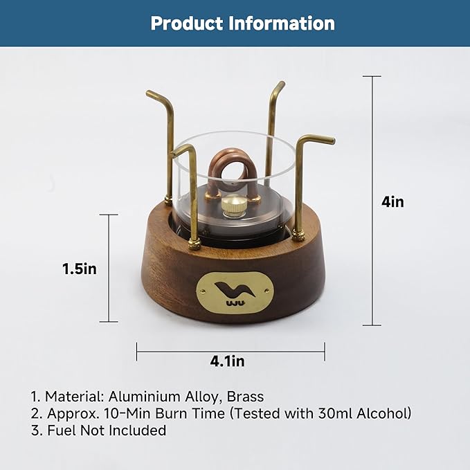 UJU Portable Alcohol Camping Stove Set with Wooden Base and Storage Bag, Wind-Resistant Outdoor Cooking Stove for Camping, Hiking and Travel