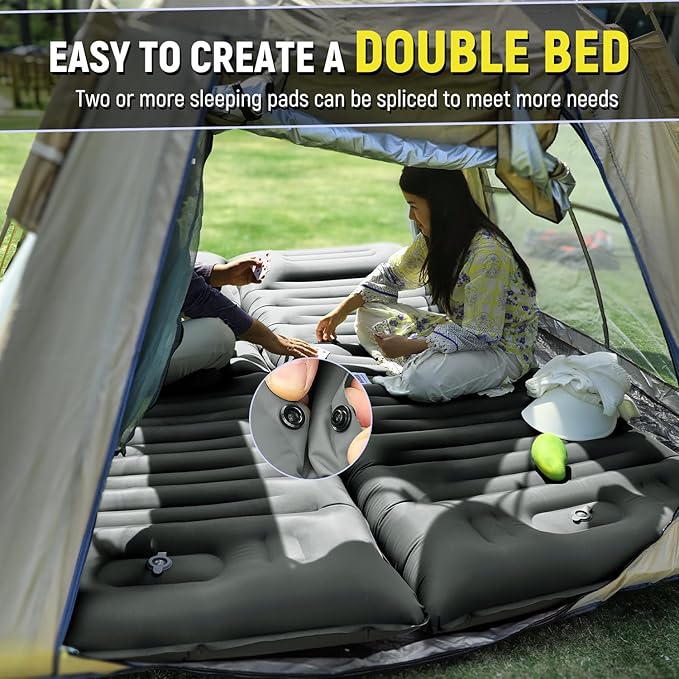 Myxslop Inflatable Camping Sleeping Pad with Pillow, 5" Extra-Thick Ultralight Inflatable Sleeping Mat with Built-in Pump, Camping Air Mattress Compact for Backpacking Hiking Trap Traveling (Grey)