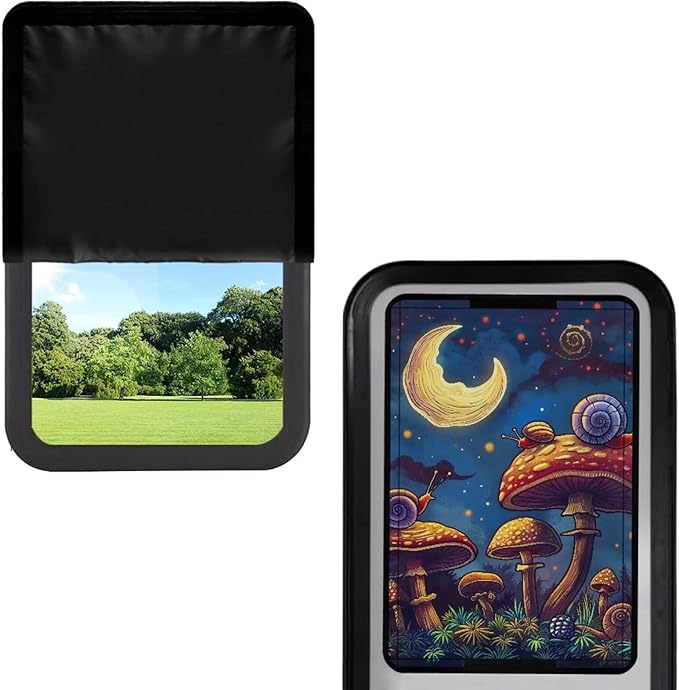 Window Shade Cover for RV Door, Mushroom Snail Foldable Camper Door Window Shade Sun Blackout Window Shield Cover with Sticky Design & Hook and Loop for Trailers