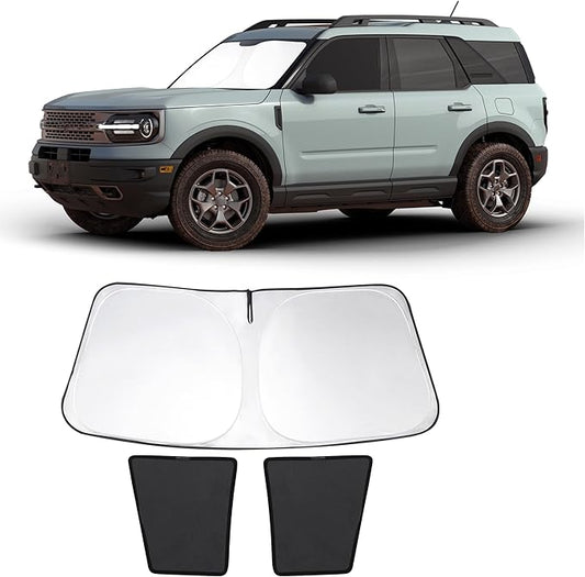 3PCS Car Window Shades Front Windshield Sun Shade Foldable Window Shade Custom Fit for Fo-rd Bronco Sport 2021-2024 Accessories Car Shades for Front Windows Anti-UV Rays Block Heat